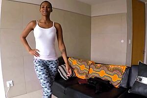 POV video of big tits ebony teen giving a blowjob