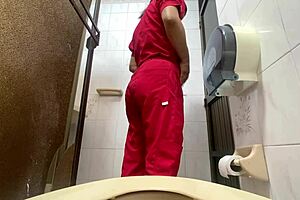 The camera in the hospital bathroom caught a naughty nurse peeing
