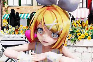Rin Kagamine dancing naked on the bed, a sensual MMD scene