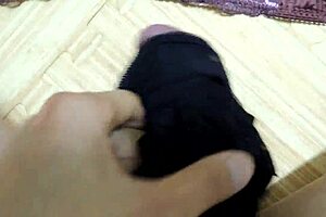 Hot cum shot on step sister's pink lingerie